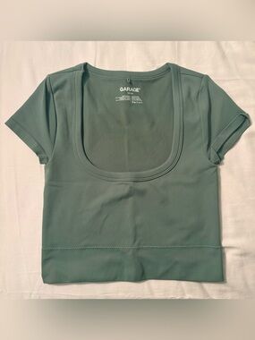 Garage Sage Green Scoop Neck Cropped Tee